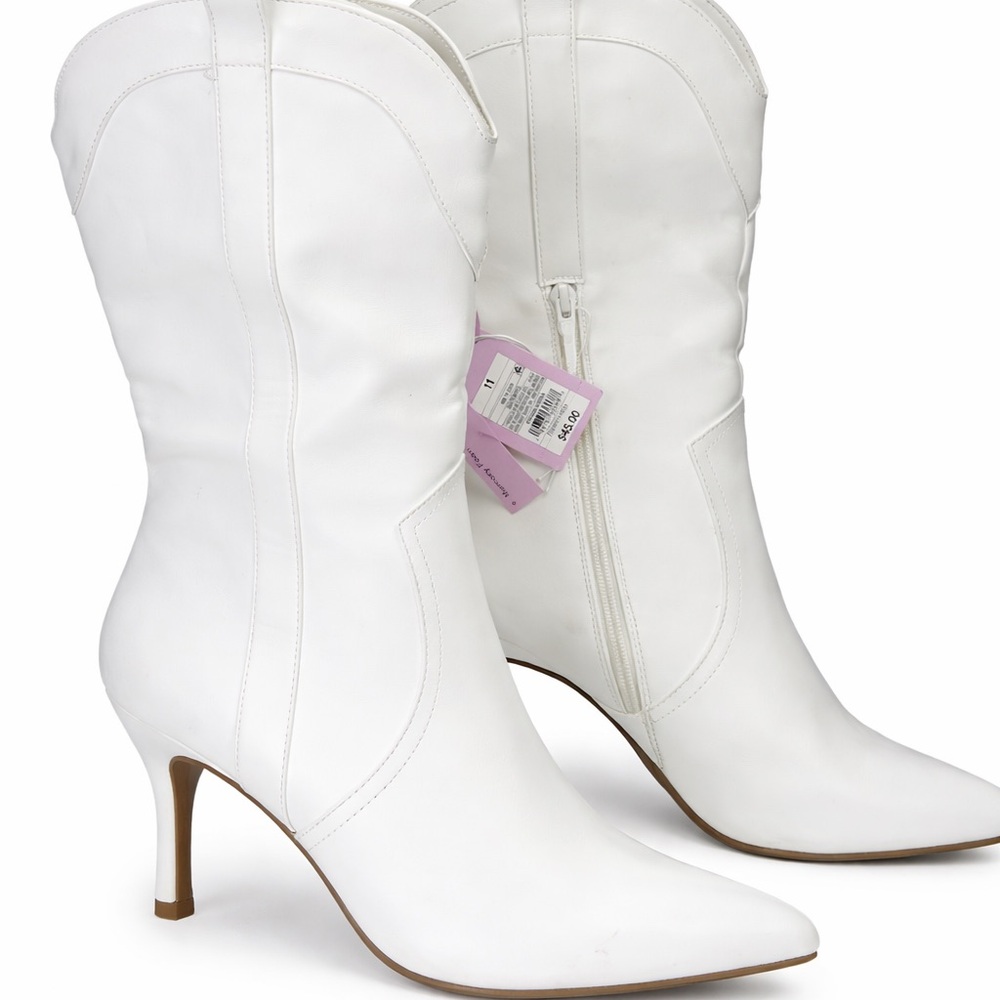 White Western Heeled Boots Size 11 Pointed Toe Cowboy Style